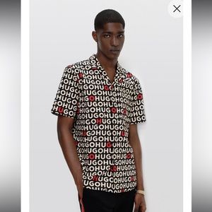 HUGO BOSS RELAXED-FIT SHIRT IN LOGO-PRINT COTTON CANVAS SIZE MEDIUM